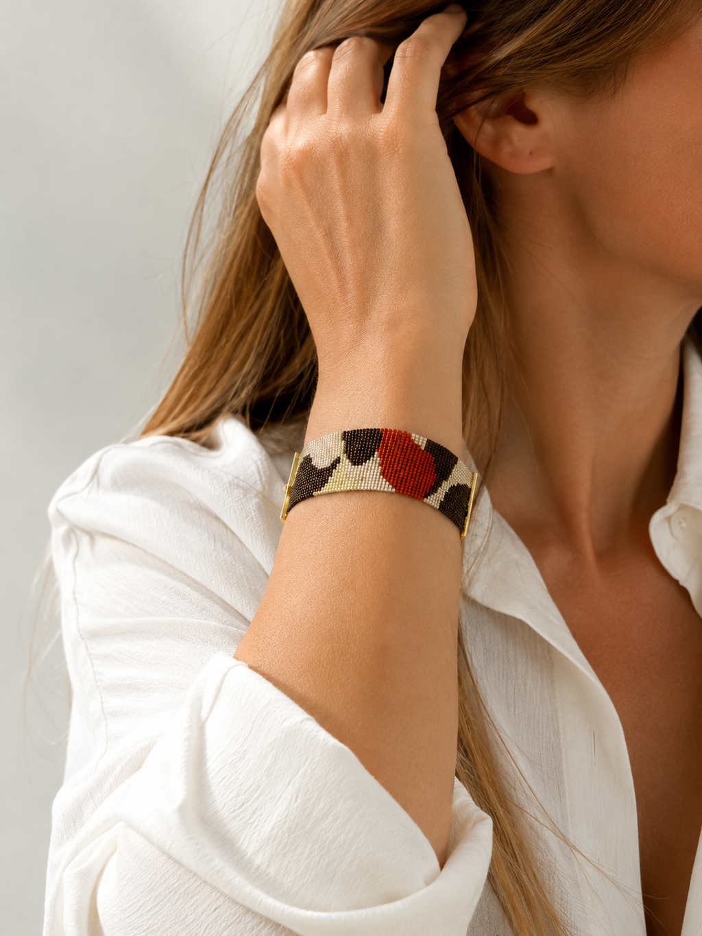 Pulsera Sienna — Espresso, Marfil y Rojo