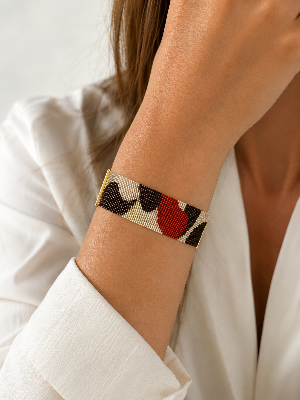 Pulsera Sienna — Espresso, Marfil y Rojo