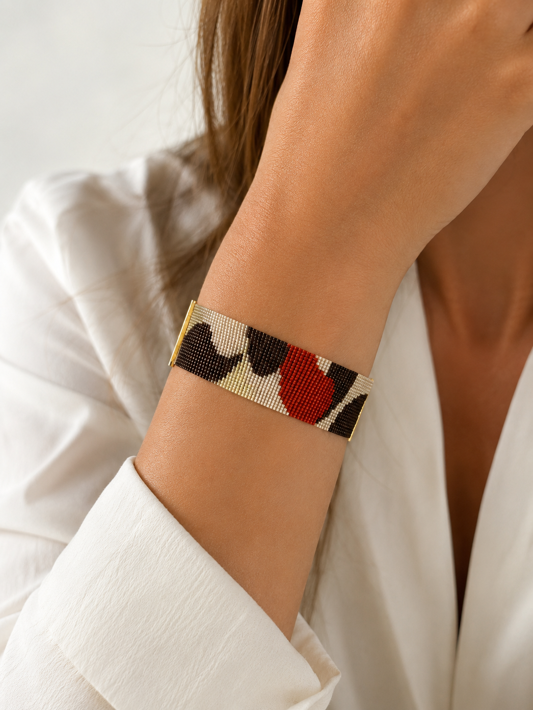 Sienna Bracelet — Espresso, Ivory & Red