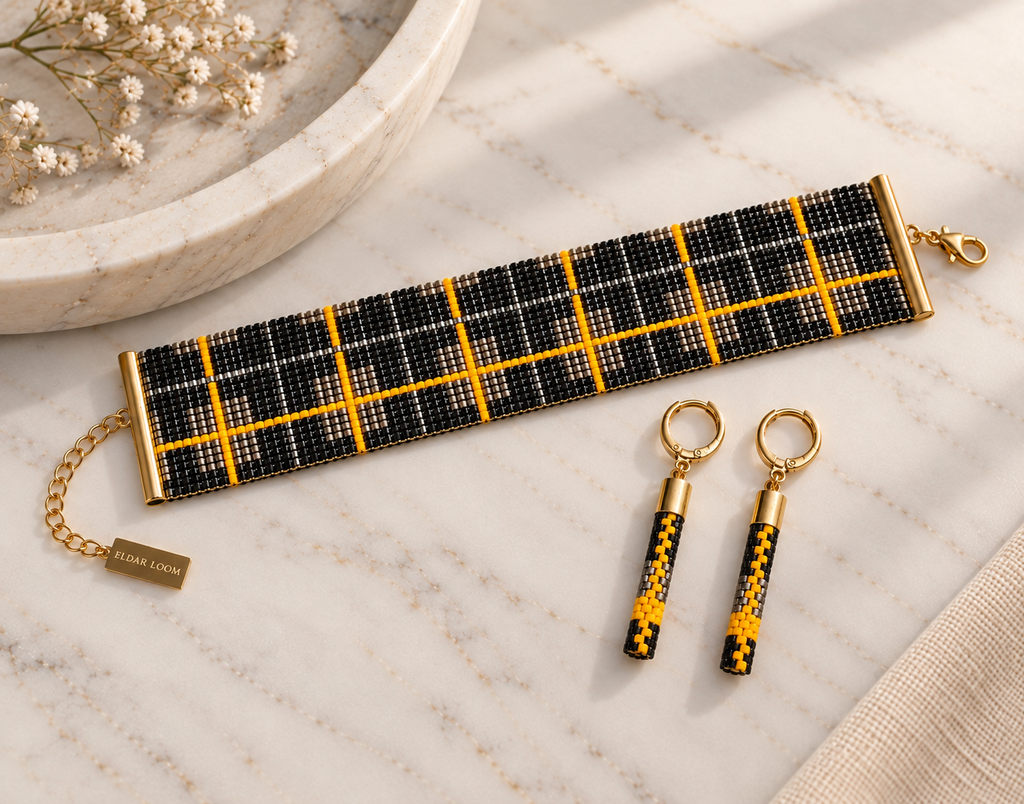 Aretes Margot — Negro, Plata y Amarillo Dorado