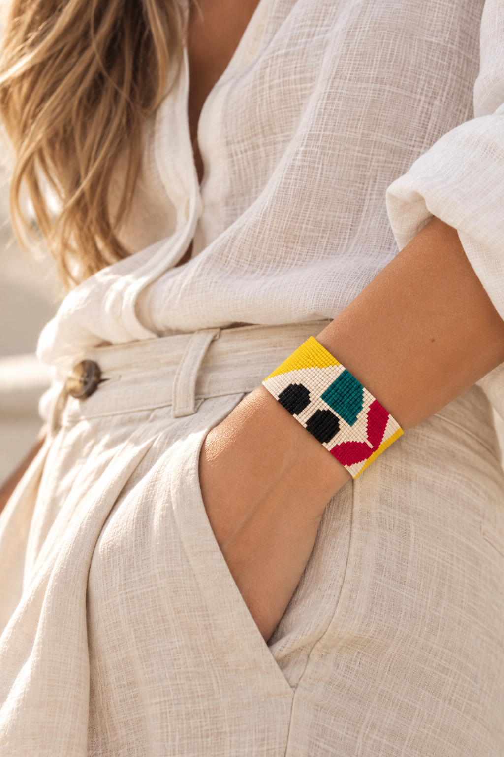 Inès Bracelet — Yellow, Emerald Green, Raspberry, Black & Ivory