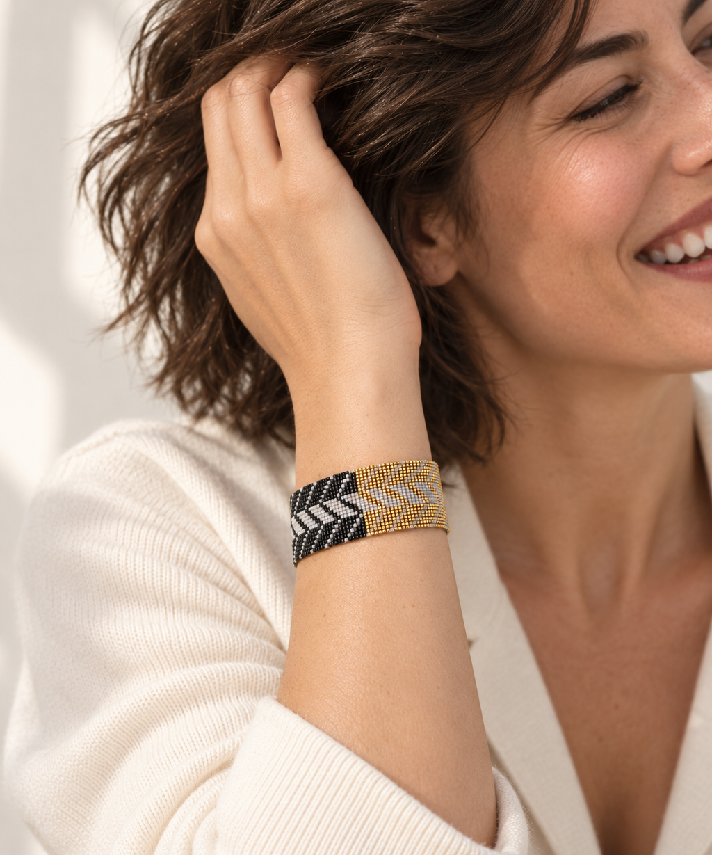 Alessia Bracelet — Black, Ivory, Silver & Gold