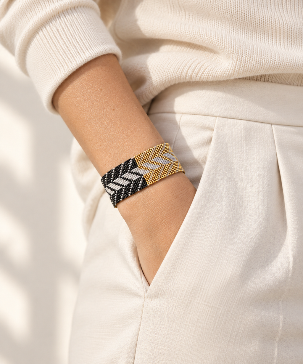 Alessia Bracelet — Black, Ivory, Silver & Gold