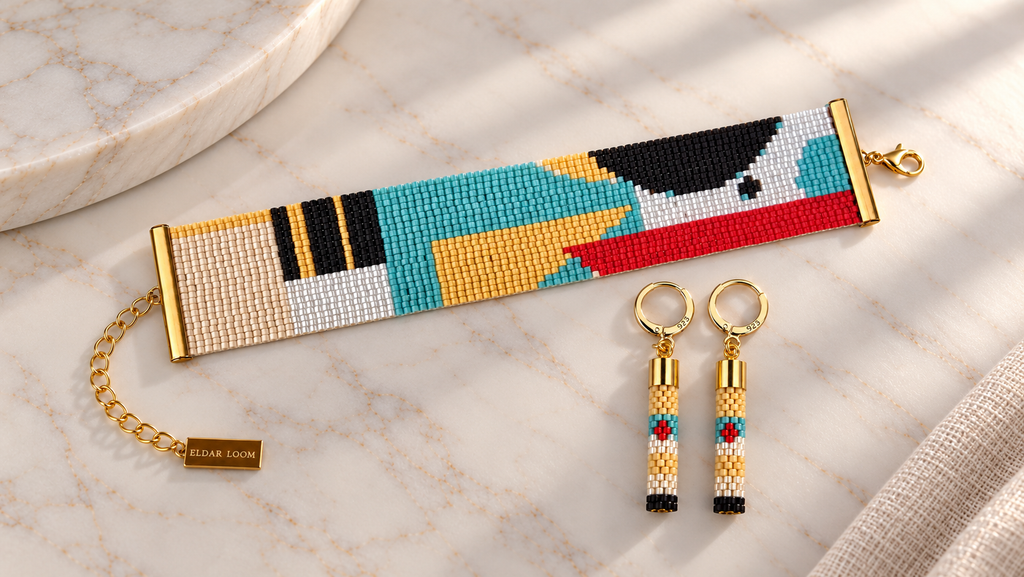 Aretes Mireya — Turquesa, Rojo, Negro, Marfil, Blanco y Oro