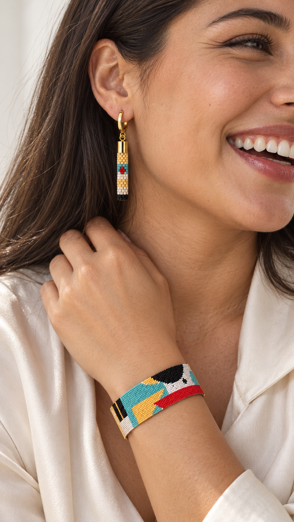 Mireya Earrings — Turquoise, Red, Black, Ivory, White & Gold