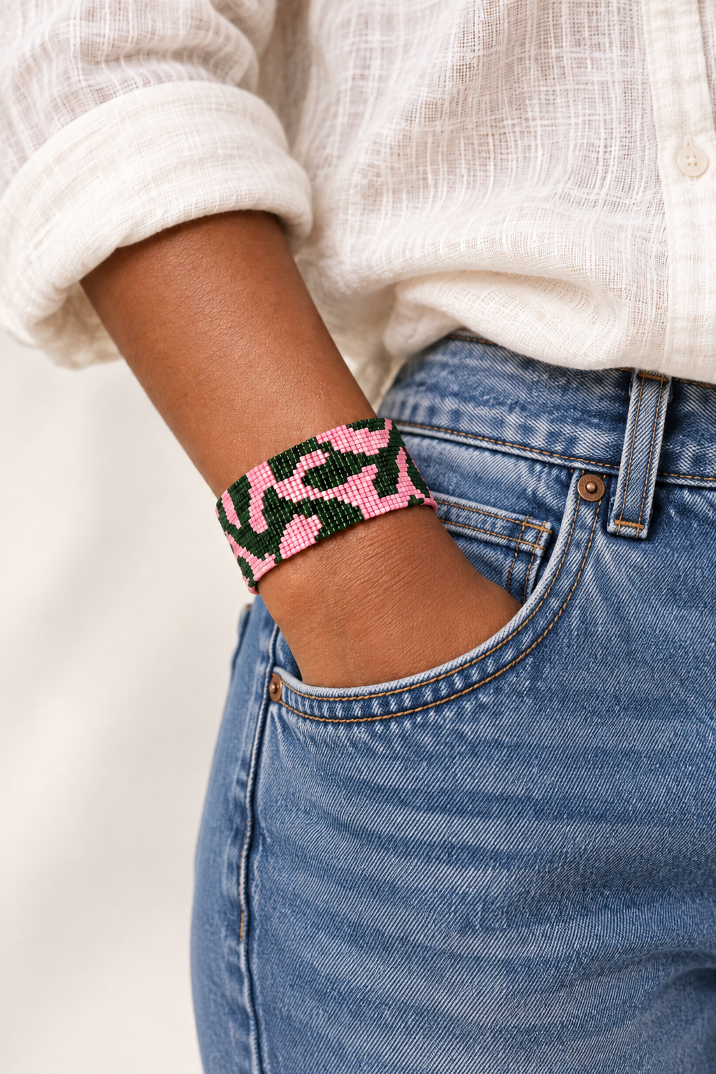 Paloma Bracelet — Pink, Forest Green & Gold