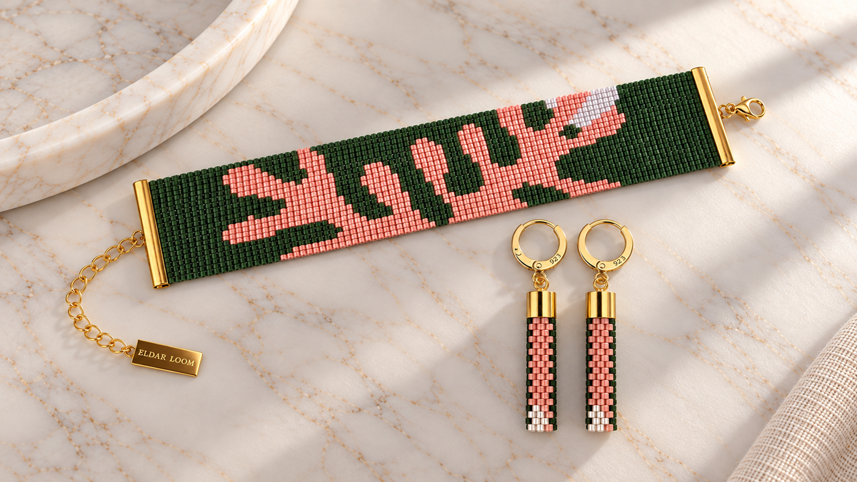 Coralina Bracelet — Deep Green, Coral Pink & White