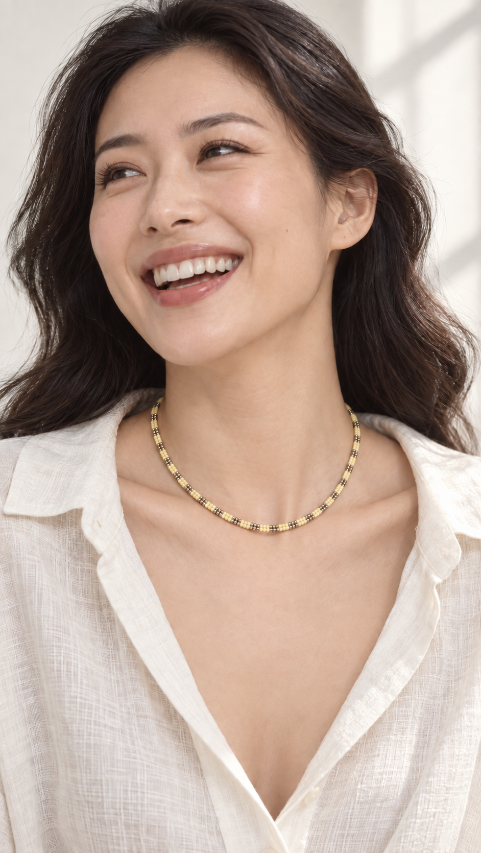 Elena Necklace — Butter Yellow & Silver
