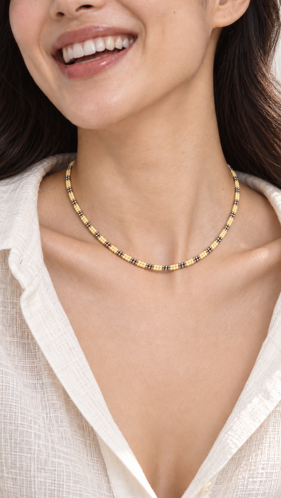 Elena Necklace — Butter Yellow & Silver