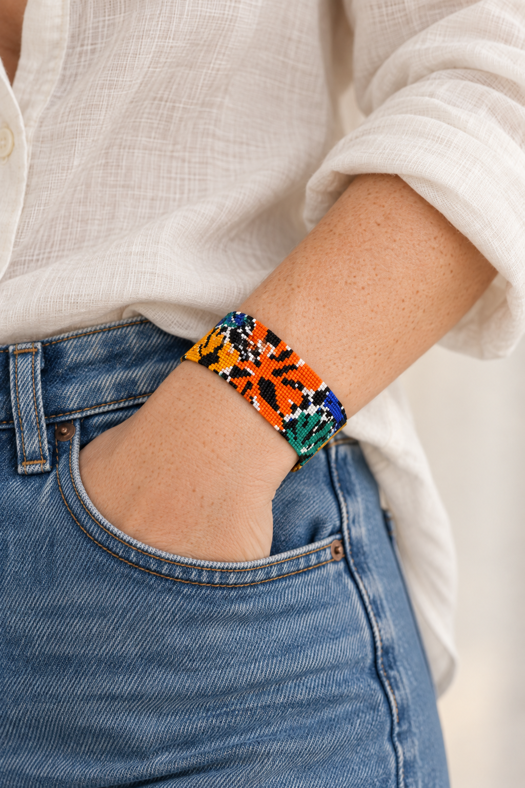 Mariela Bracelet — Orange, Black, White, Blue & Green